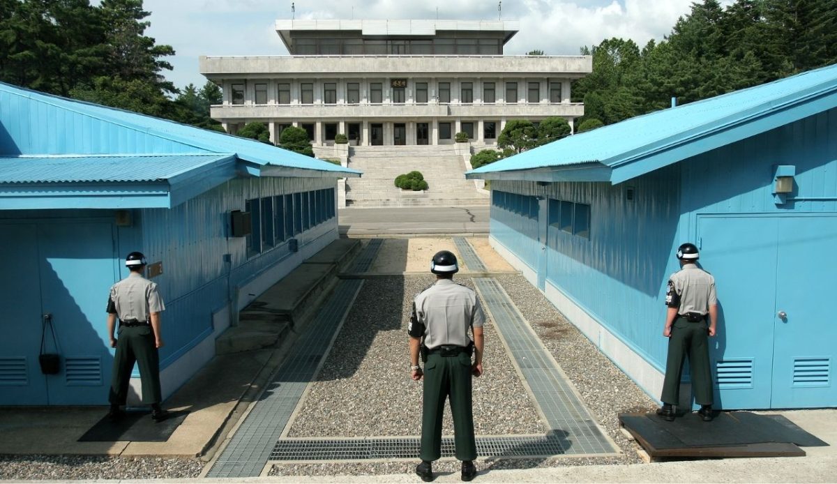 Panmunjom Joint Security Area at the Korean DMZ, context for North Korean soldiers defection South Korea policy