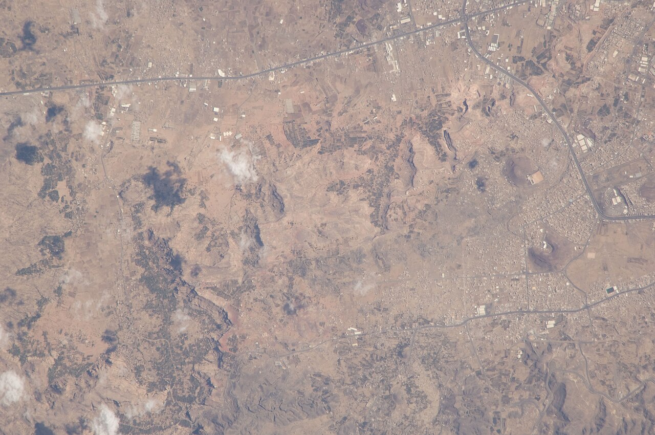 Aerial view of Sanaa, Yemen's Houthi-held capital, which faced renewed airstrikes on October 4, 2026.