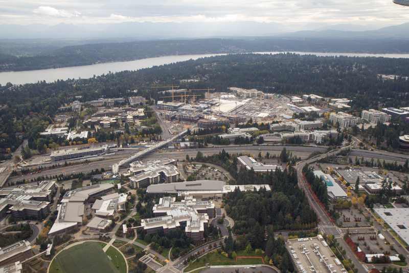 Aerial view of the Microsoft Redmond campus in Washington state