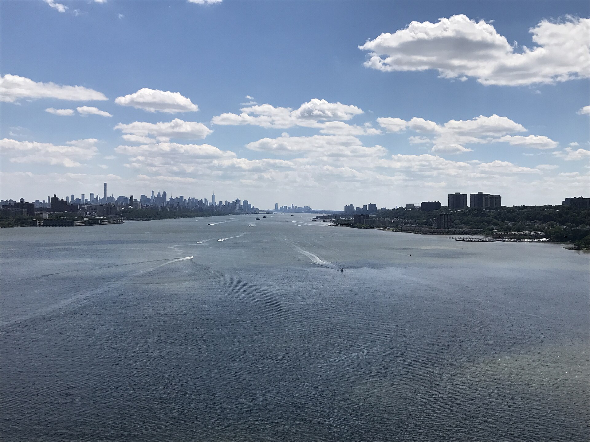 The Hudson River looking south from the George Washington Bridge toward Manhattan