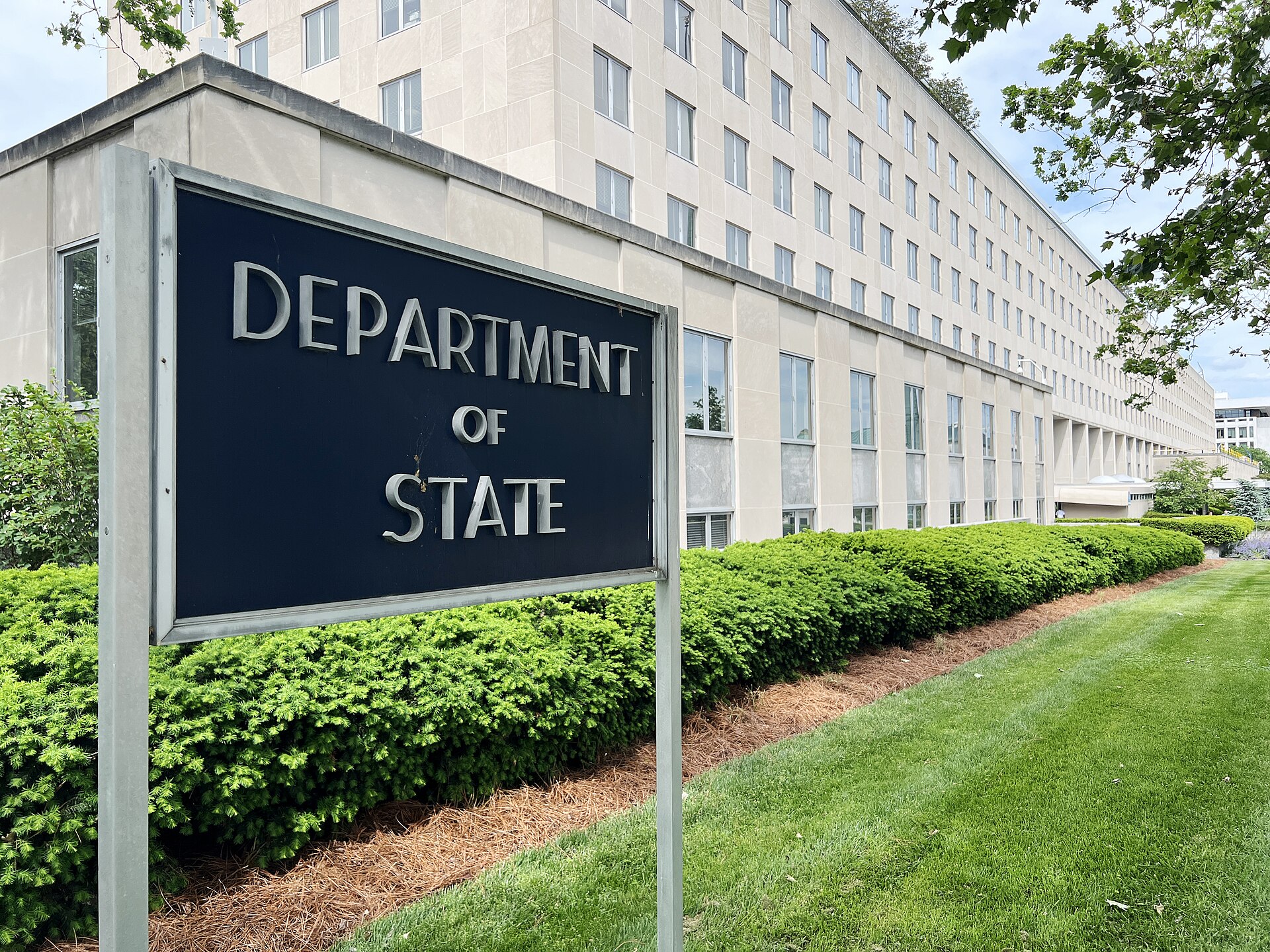 Exterior of the US Department of State Harry S Truman Building in Washington DC, headquarters managing the Iran assassination plots US diplomats warning