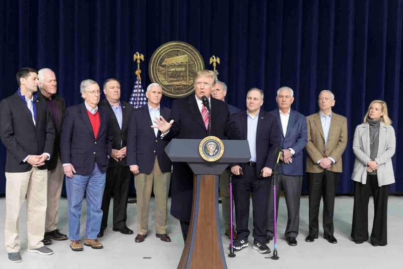 Donald Trump speaking at Camp David in January 2018, background to the Trump Camp David retreat plan