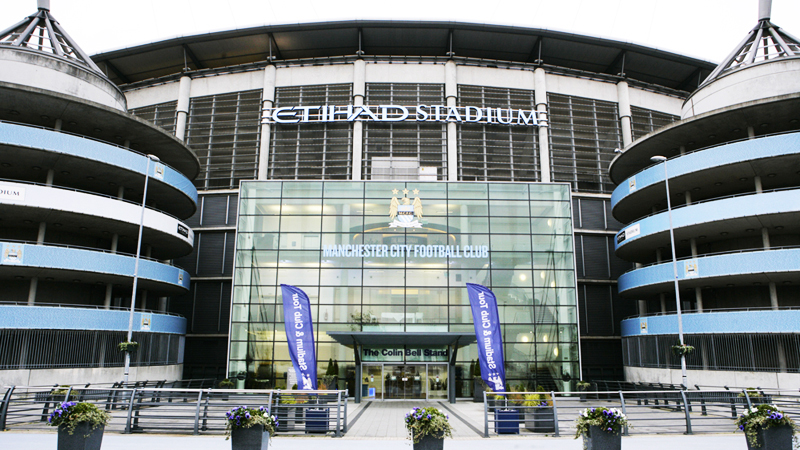 The exterior of Etihad Stadium in Manchester
