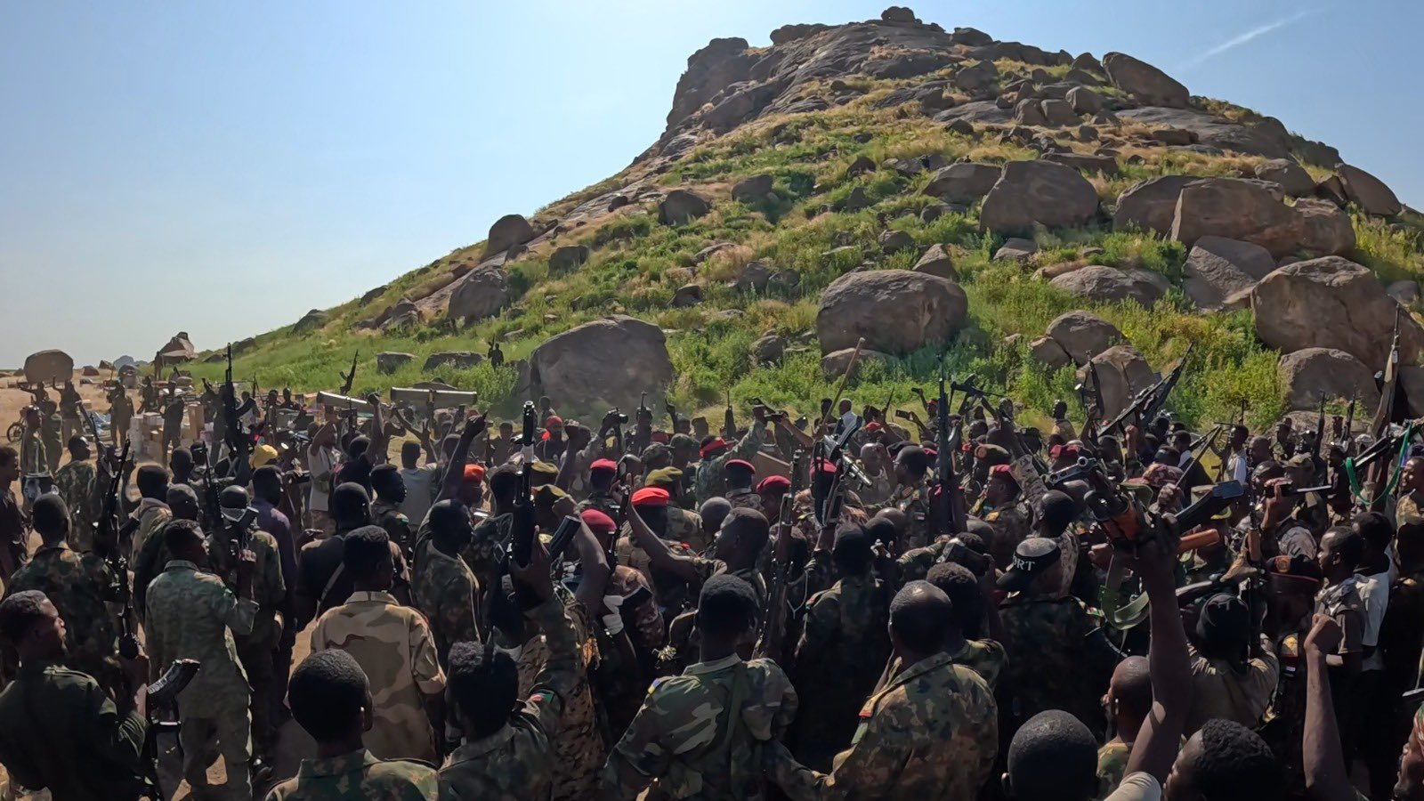 Sudanese Armed Forces personnel near Jebel Moya in a file photograph used as geographic context for North Kordofan drone warfare