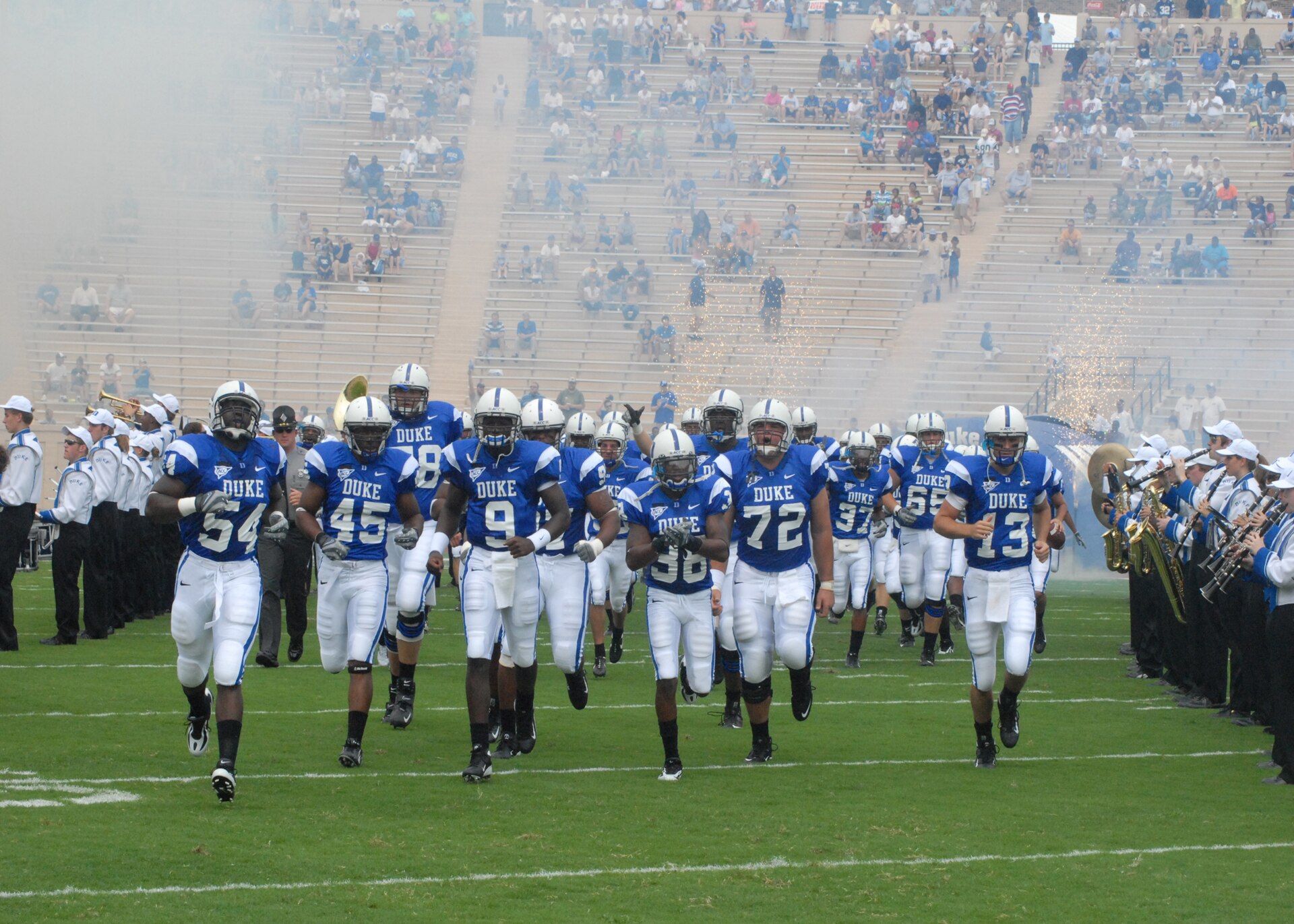 Duke Blue Devils football team taking the field — Duke is 5-2 after beating Virginia 19-16
