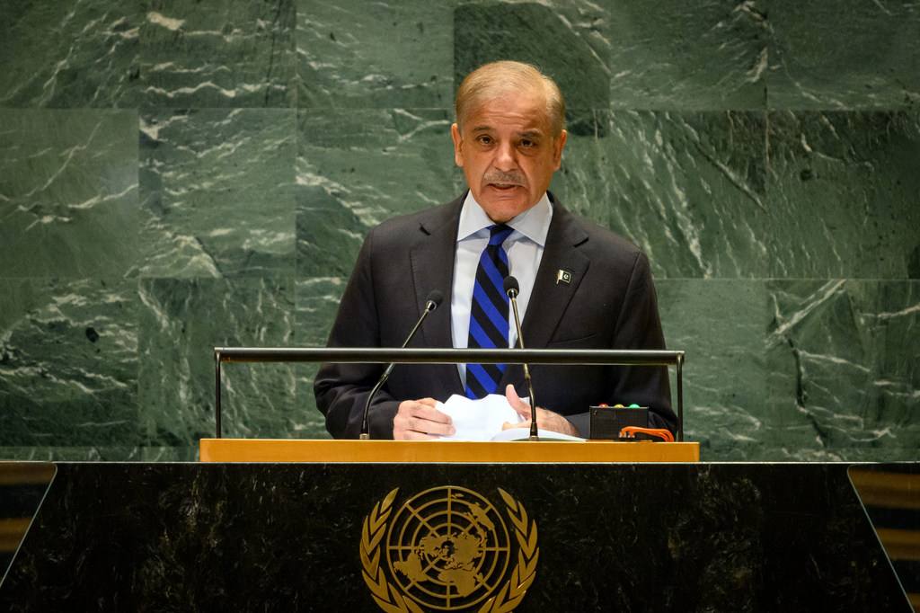 Pakistan Prime Minister Shehbaz Sharif addressing the United Nations General Assembly in a September 2024 file photograph