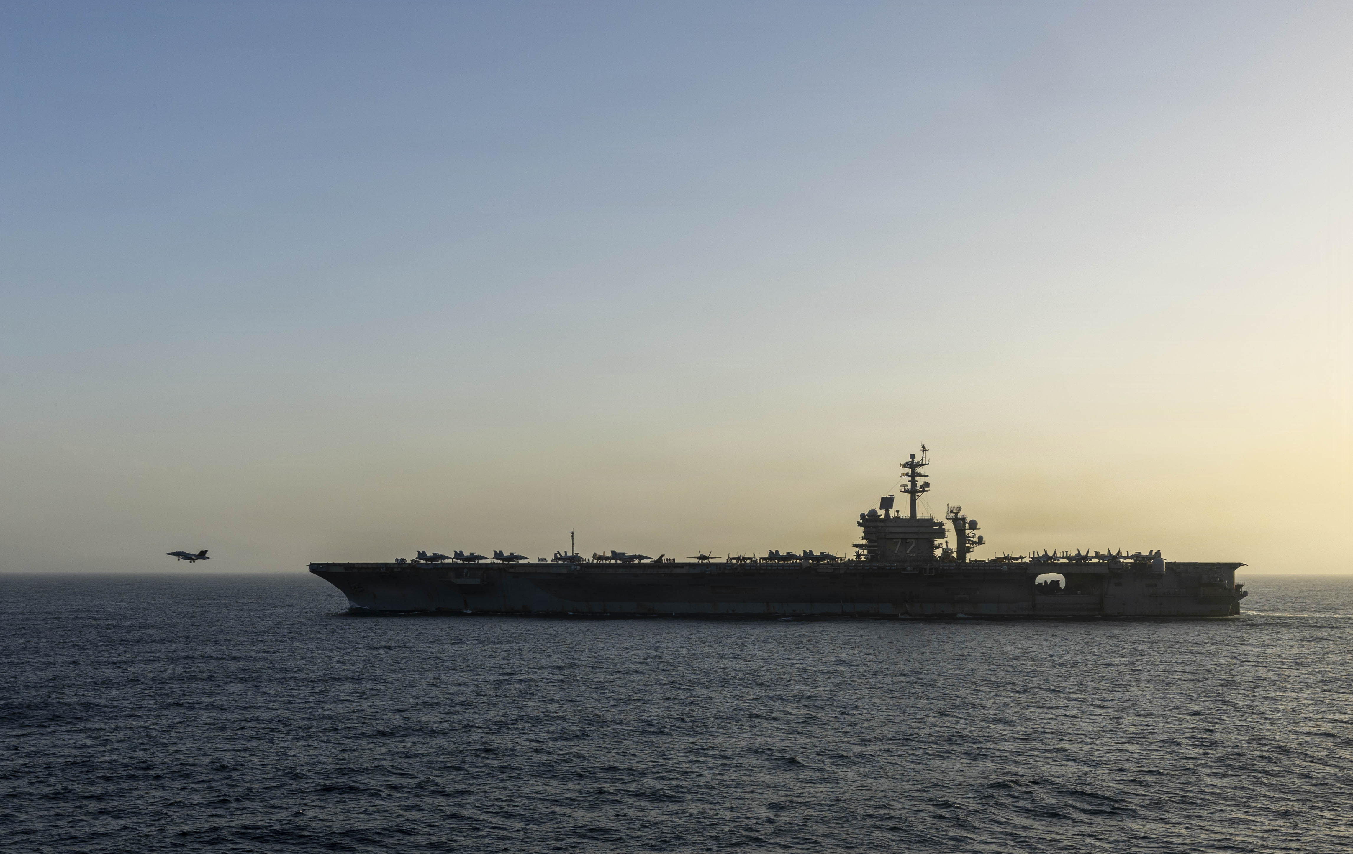 The aircraft carrier USS Abraham Lincoln (CVN 72) conducting U.S. blockade operations in the Arabian Sea