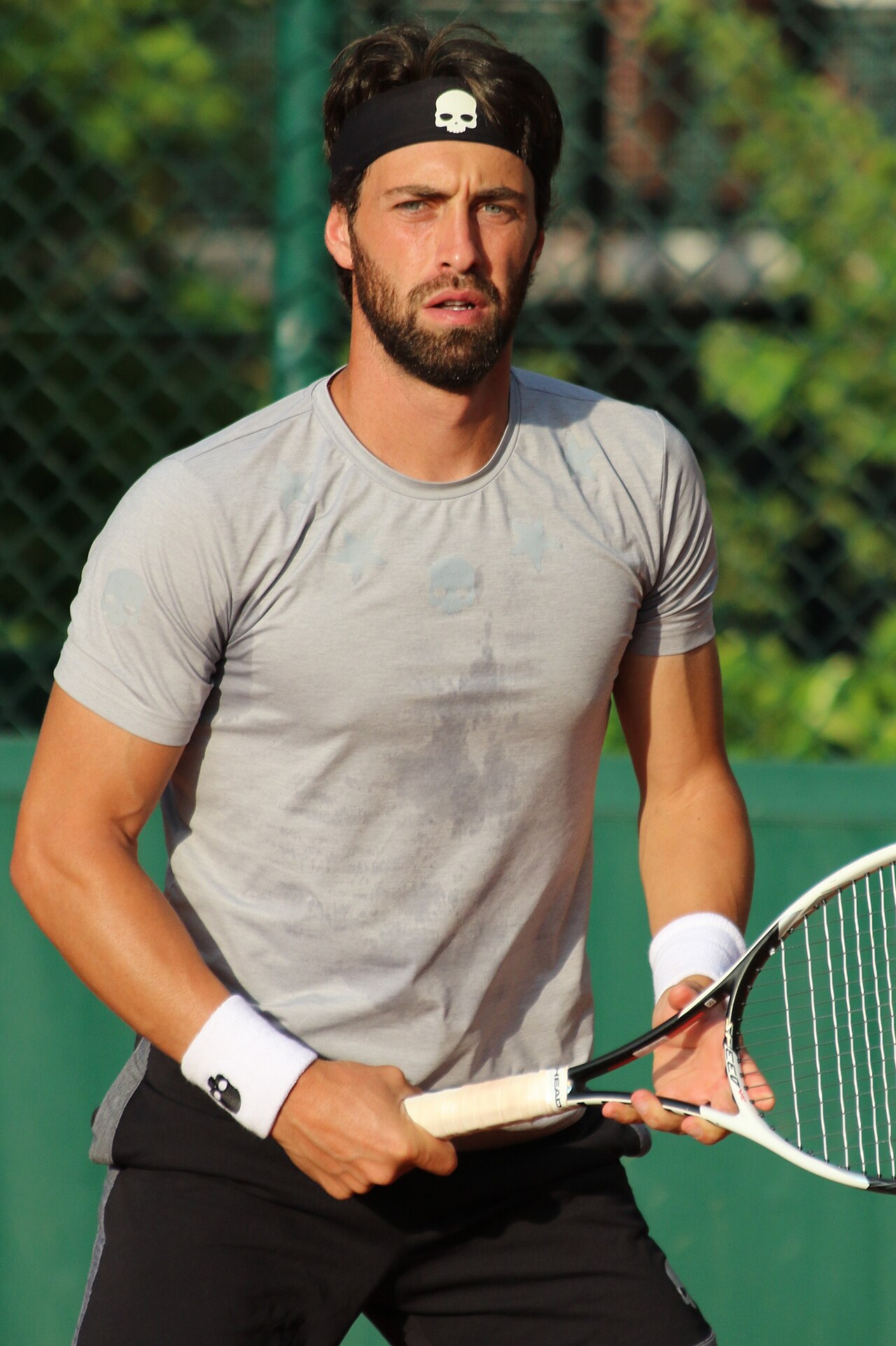 Nikoloz Basilashvili, the Almaty Open finalist, pictured playing a forehand at Roland Garros