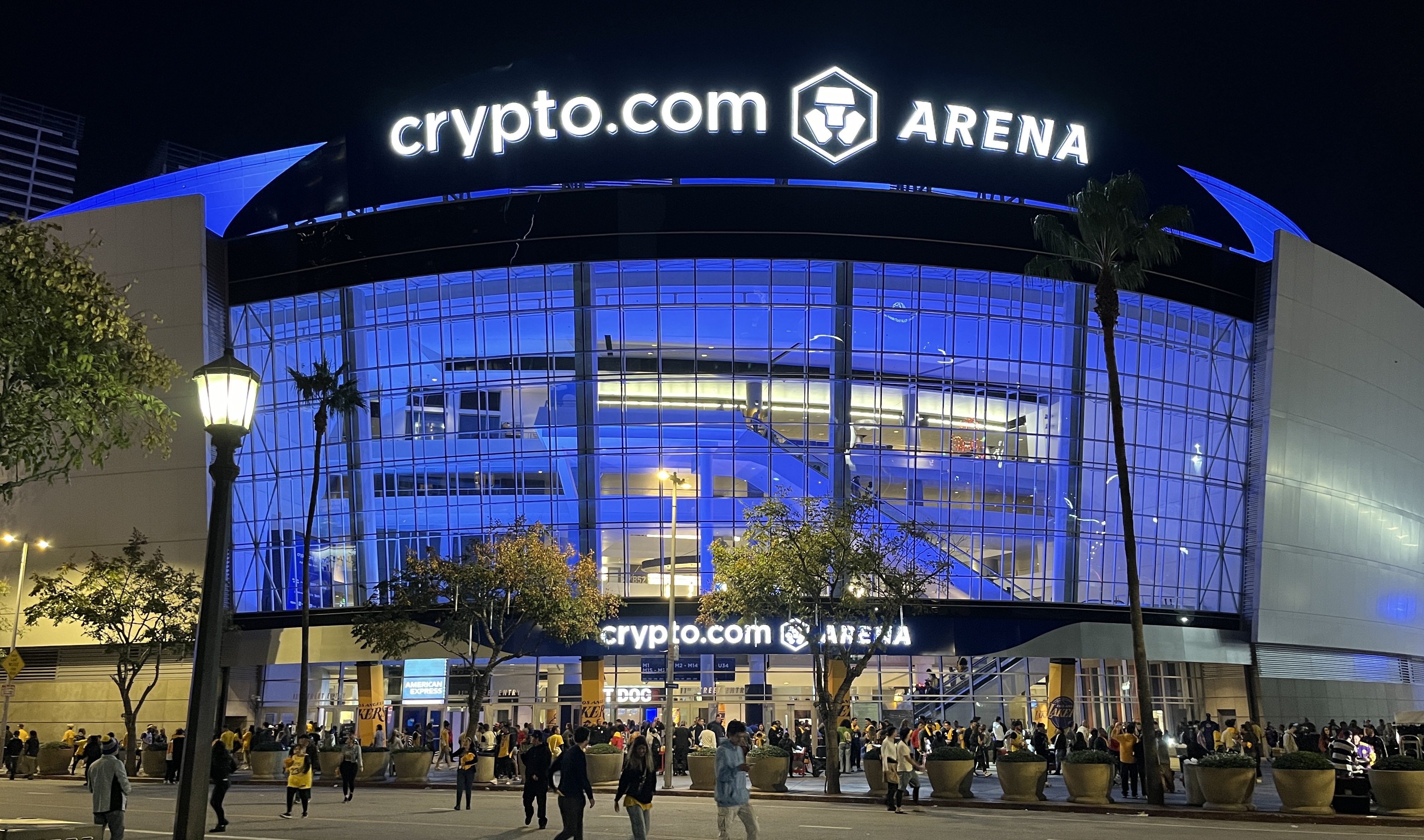 Crypto.com Arena Los Angeles Lakers Warriors season opener venue at night