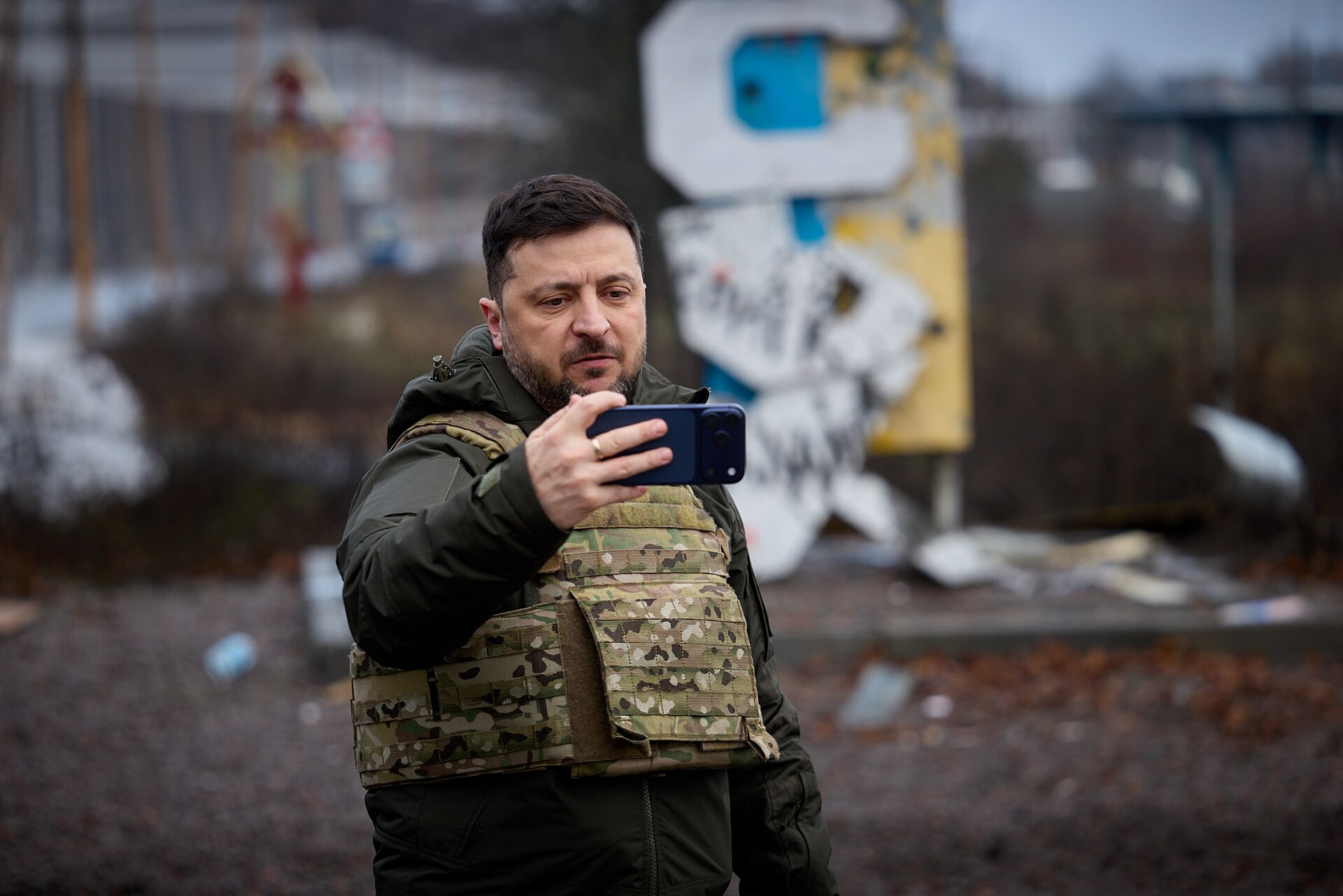 President Volodymyr Zelenskyy recording an address during a frontline visit, ahead of the Zelenskyy Operation Veles Kupiansk announcement
