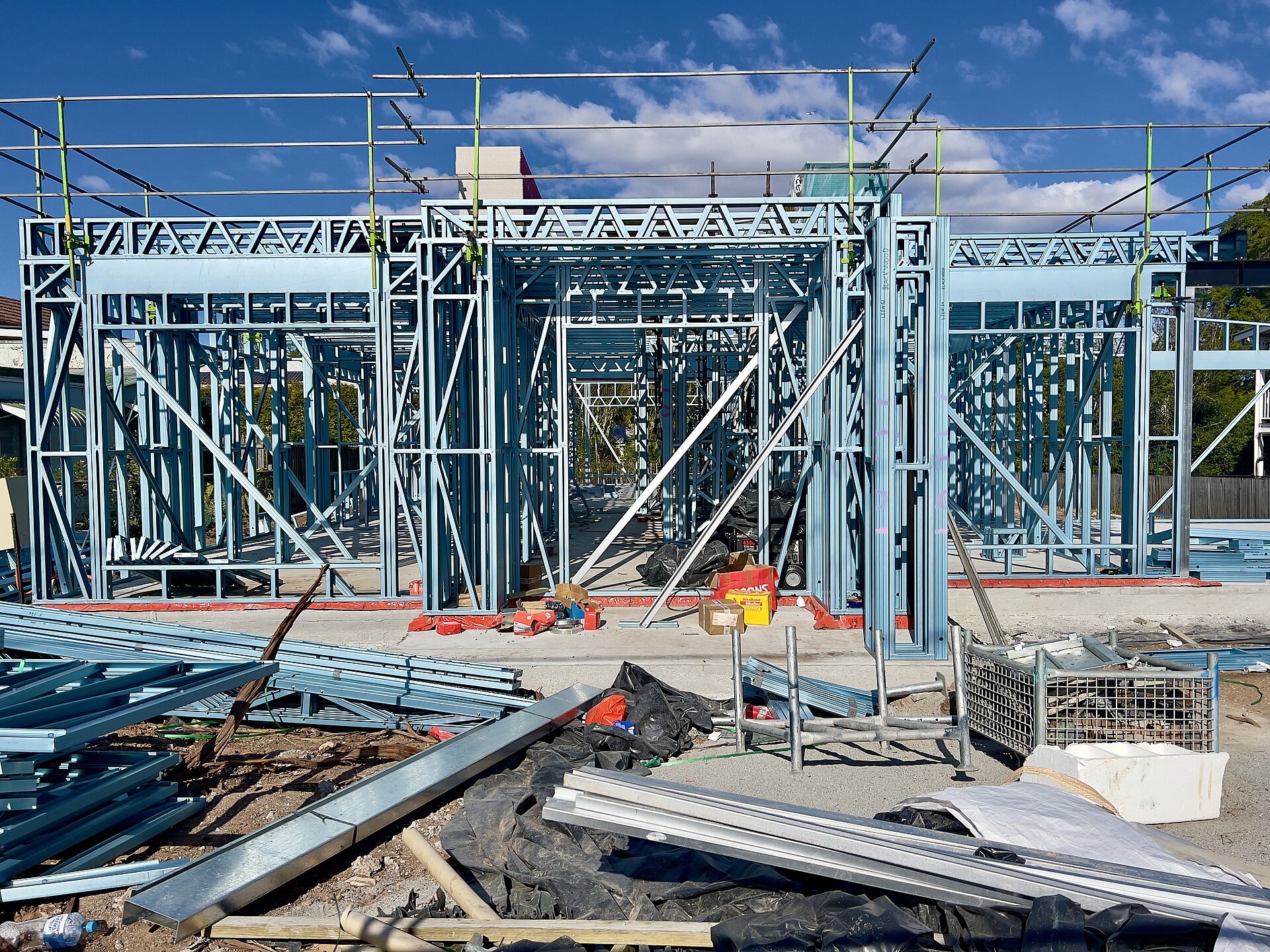 A steel-framed house under construction — file photo for US homebuilder stocks October 2026