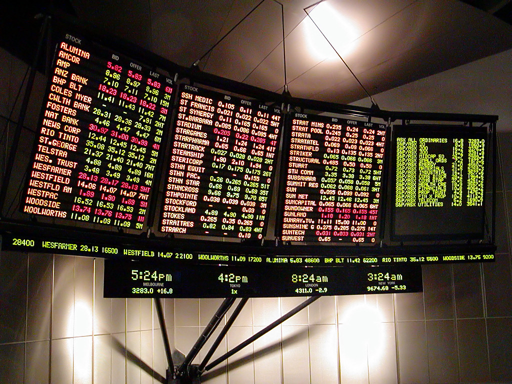 An electronic stock ticker display