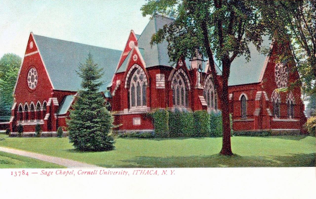 Sage Chapel at Cornell University, where Hasan Piker spoke to 450 students on September 24, 2026.