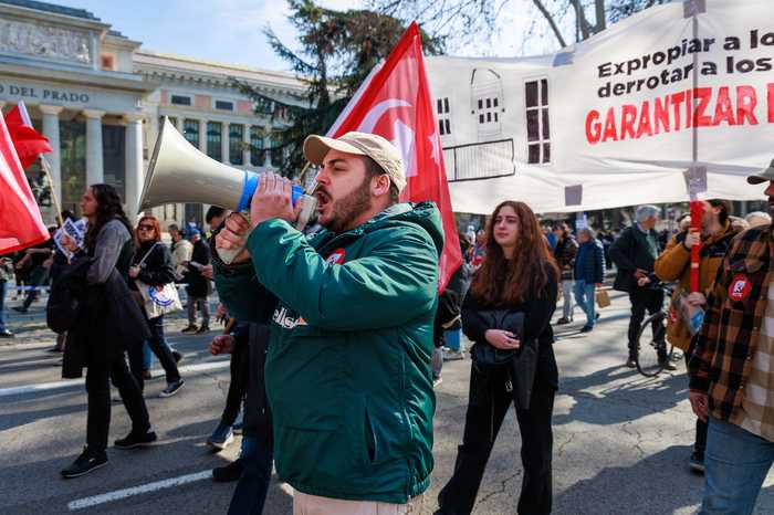 Protesters march through Madrid during the October 3, 2026 Spain housing protests — Spain housing protests October 2026