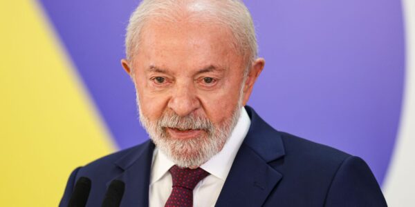 Brazilian President Luiz Inácio Lula da Silva speaking at a press conference