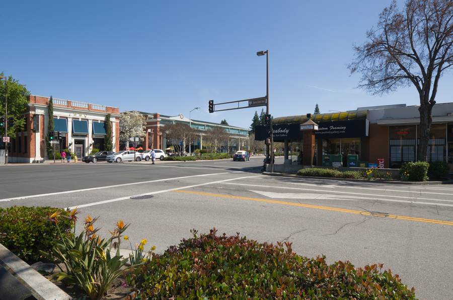 Downtown Menlo Park, California — the city Vitaly Yusufov's N17 sued over the blocked 39-story Willow Park towers