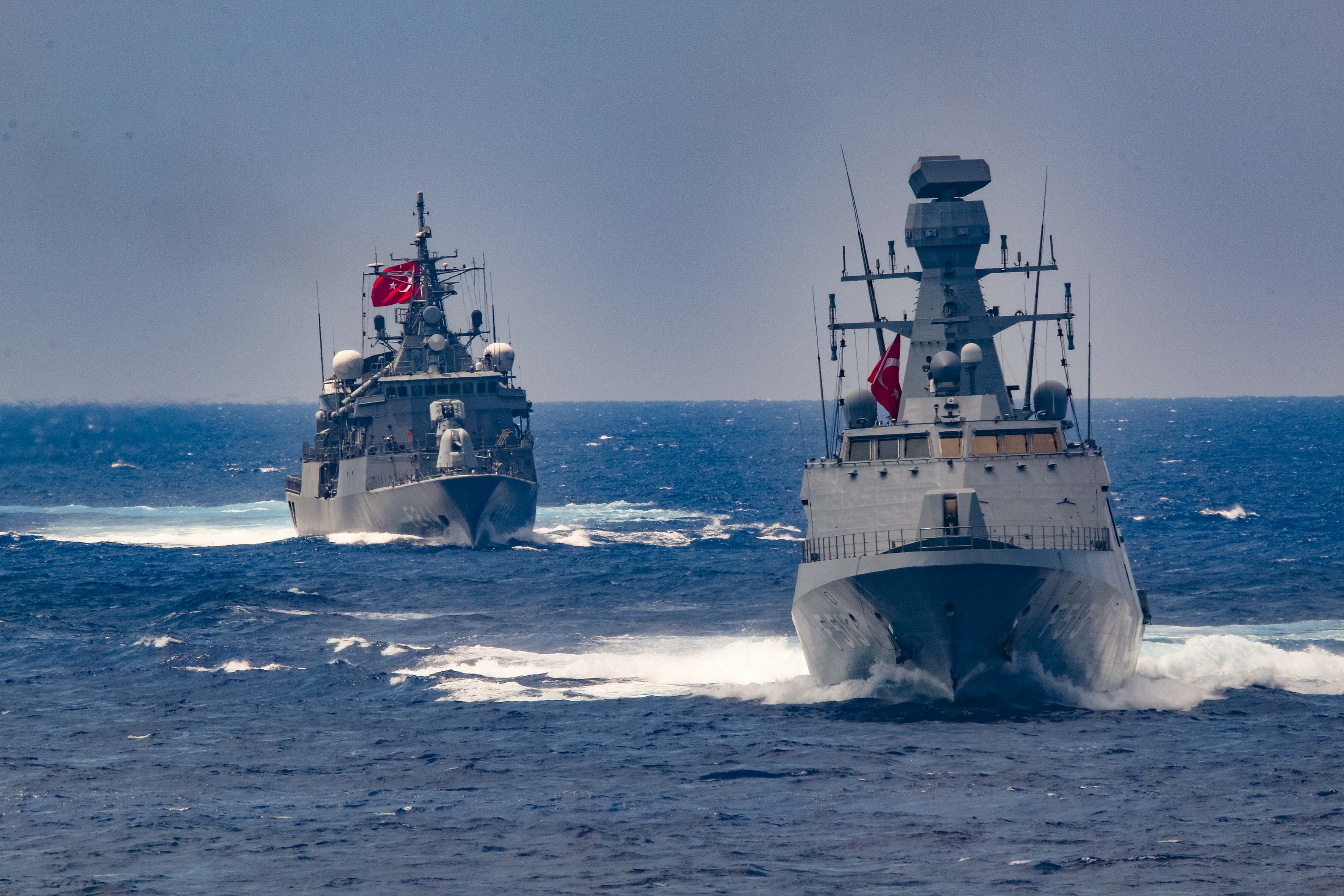 Turkey Saudi Arabia defence pact Red Sea — Turkish frigate TCG Barbaros and corvette Burgazada at sea