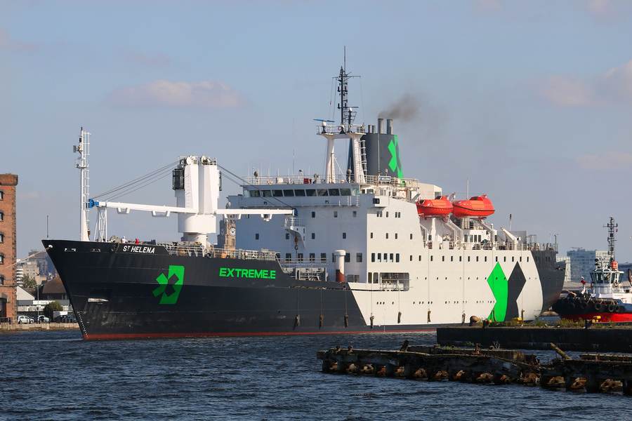 M/V St Helena photographed in 2020 — the former Royal Mail ship that maritime outlets, without Pentagon confirmation, identified as the vessel struck in the Strait of Hormuz on Sept 14, 2026
