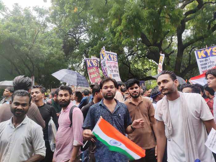 Students protesting at Jantar Mantar in New Delhi in July 2026