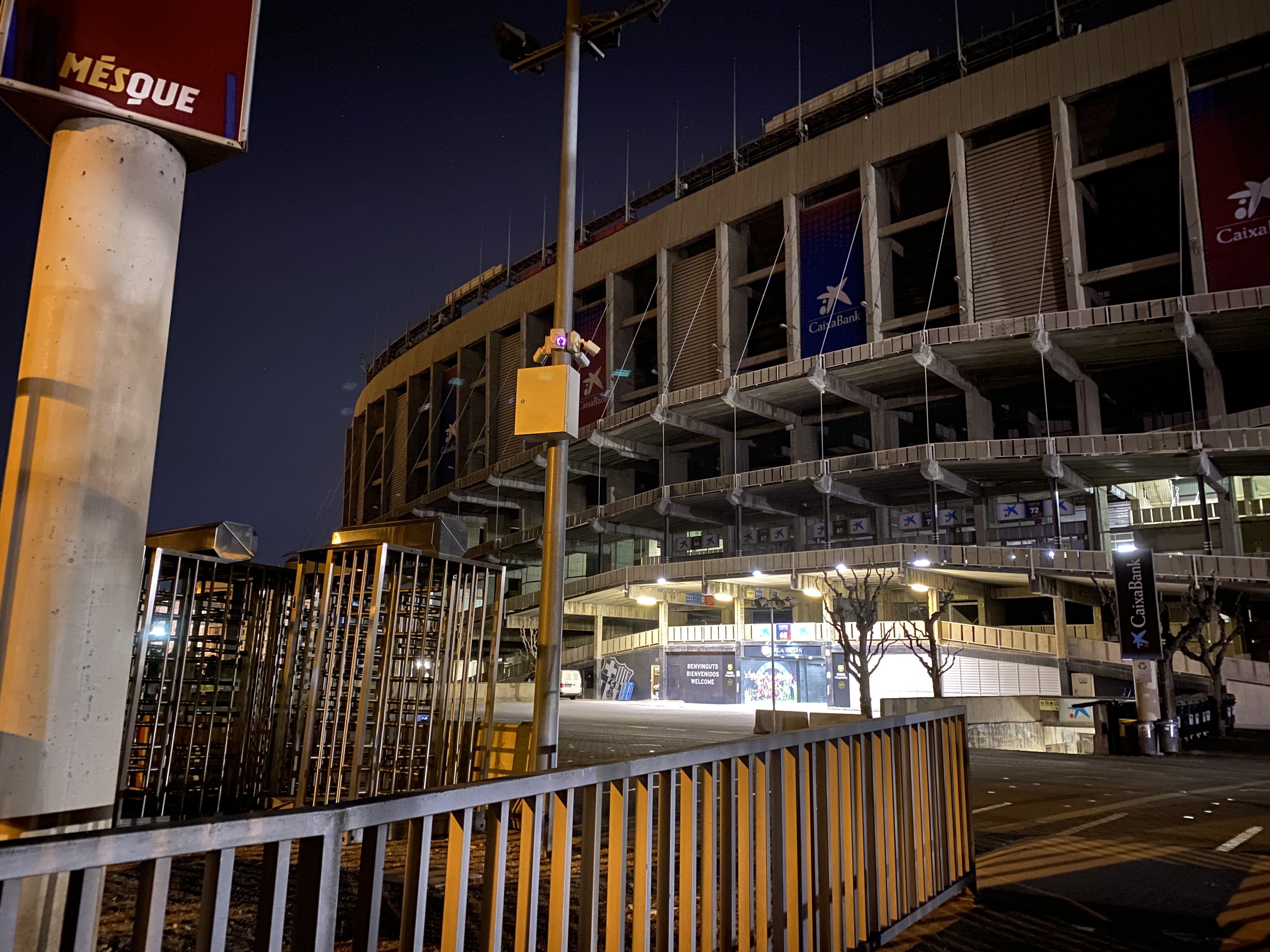 Camp Nou at night in Barcelona, where Barcelona host Real Madrid in El Clasico with Courtois missing through flu
