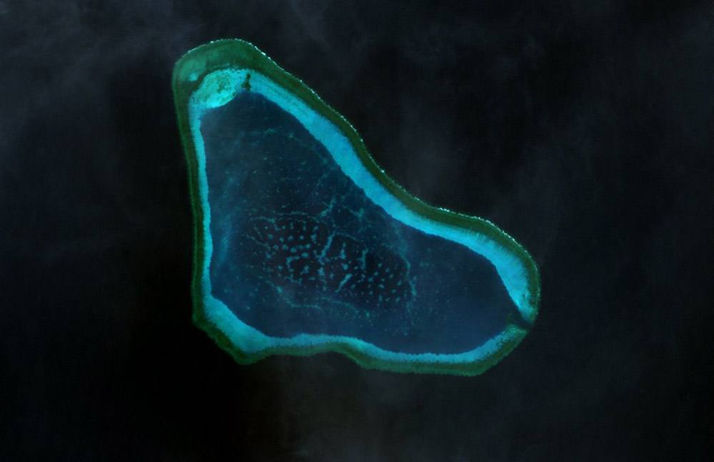 NASA Landsat 7 satellite view of Scarborough Shoal, also known as Bajo de Masinloc, in the South China Sea