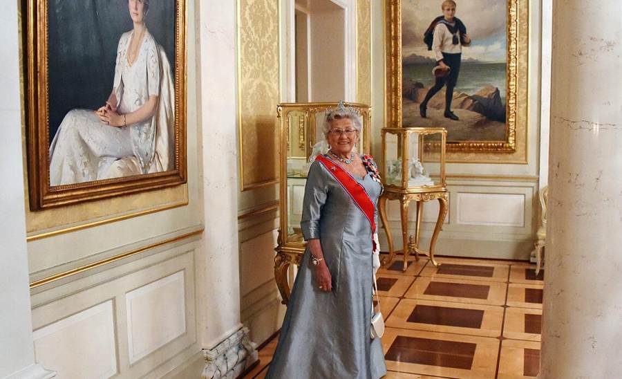 Princess Astrid of Norway in formal dress at the Royal Palace