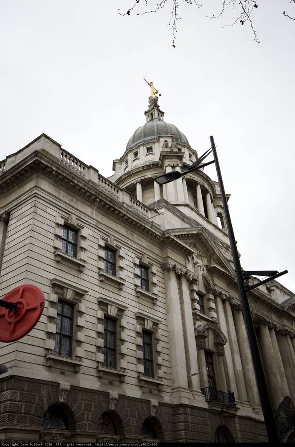 The stone facade and dome of London’s Old Bailey, where the defendants are due for their next hearing