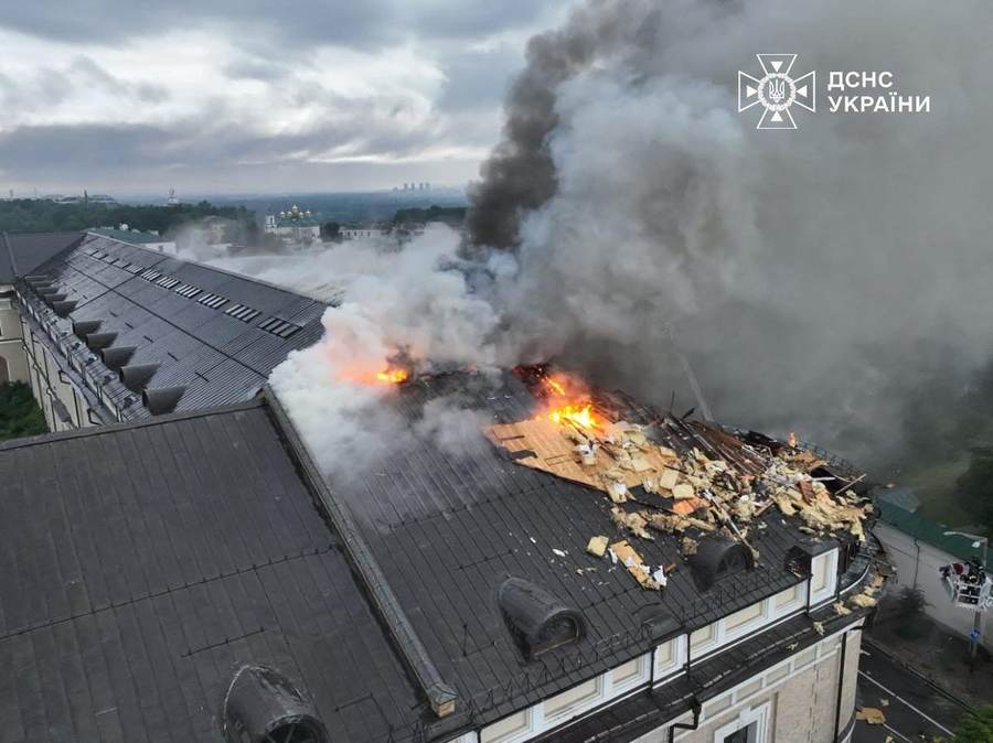Damaged building in Kyiv after a Russian drone attack — file photo.