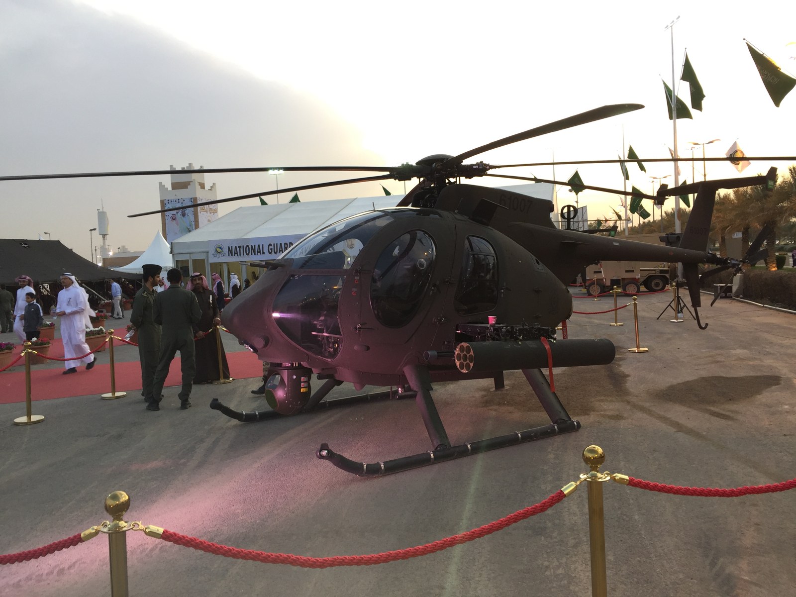 Saudi Arabian National Guard AH-6i Little Bird helicopter on display — Saudi helicopter crash in Najran