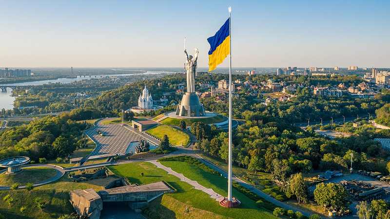Kyiv skyline and Motherland Monument during the Ukraine war in October 2026