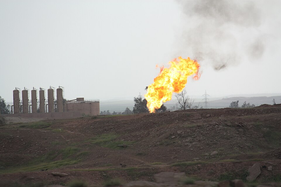 Natural gas flame at the Baba Gurgur oil field near Kirkuk, central to the Iraq Turkiye oil gas deal