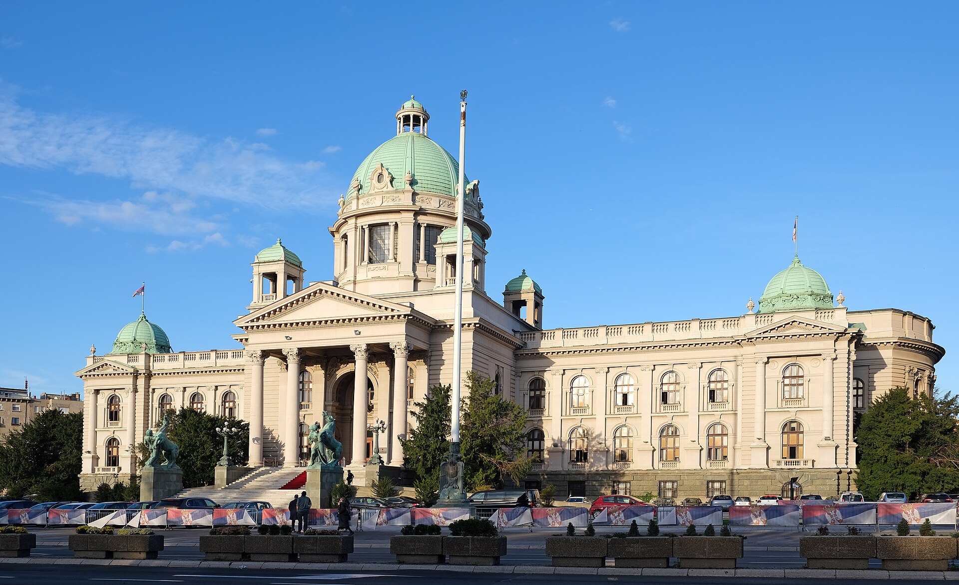 Serbia parliamentary election results — the House of the National Assembly in Belgrade, where the Student List is projected to hold about 138 of 250 seats
