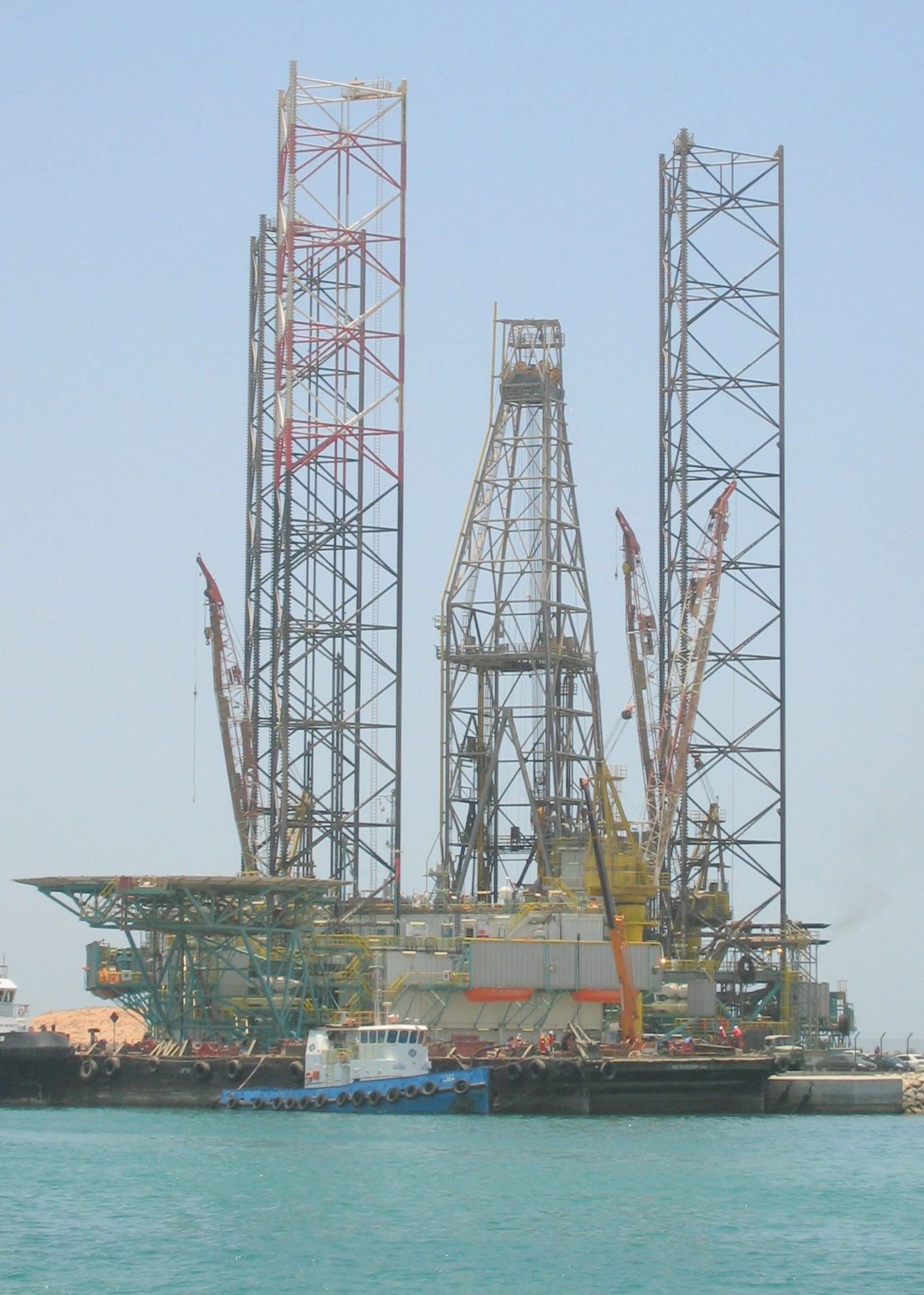 The lattice legs of a jack-up drilling rig of the type that sank off Gabon, photographed in port, file photo