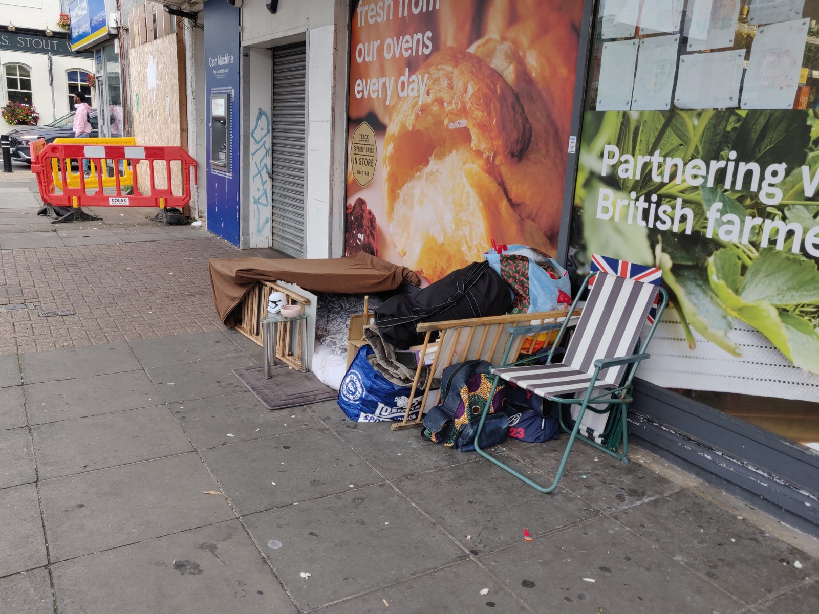 A rough sleeper's bedding and belongings outside a supermarket in Southsea, as Burnham doubles rough sleeping funding under his Christmas pledge