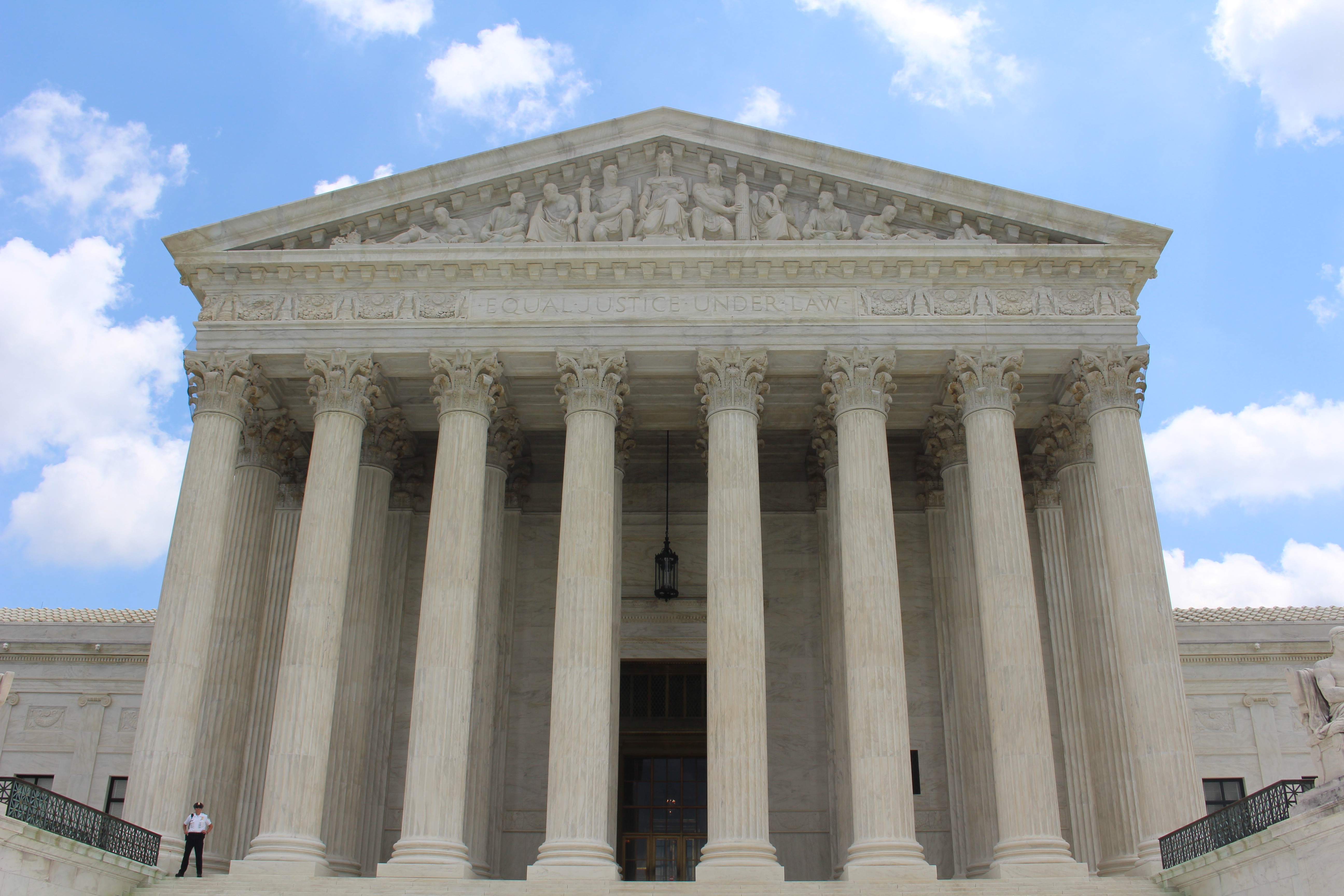 The United States Supreme Court building in Washington, its facade inscribed Equal Justice Under Law