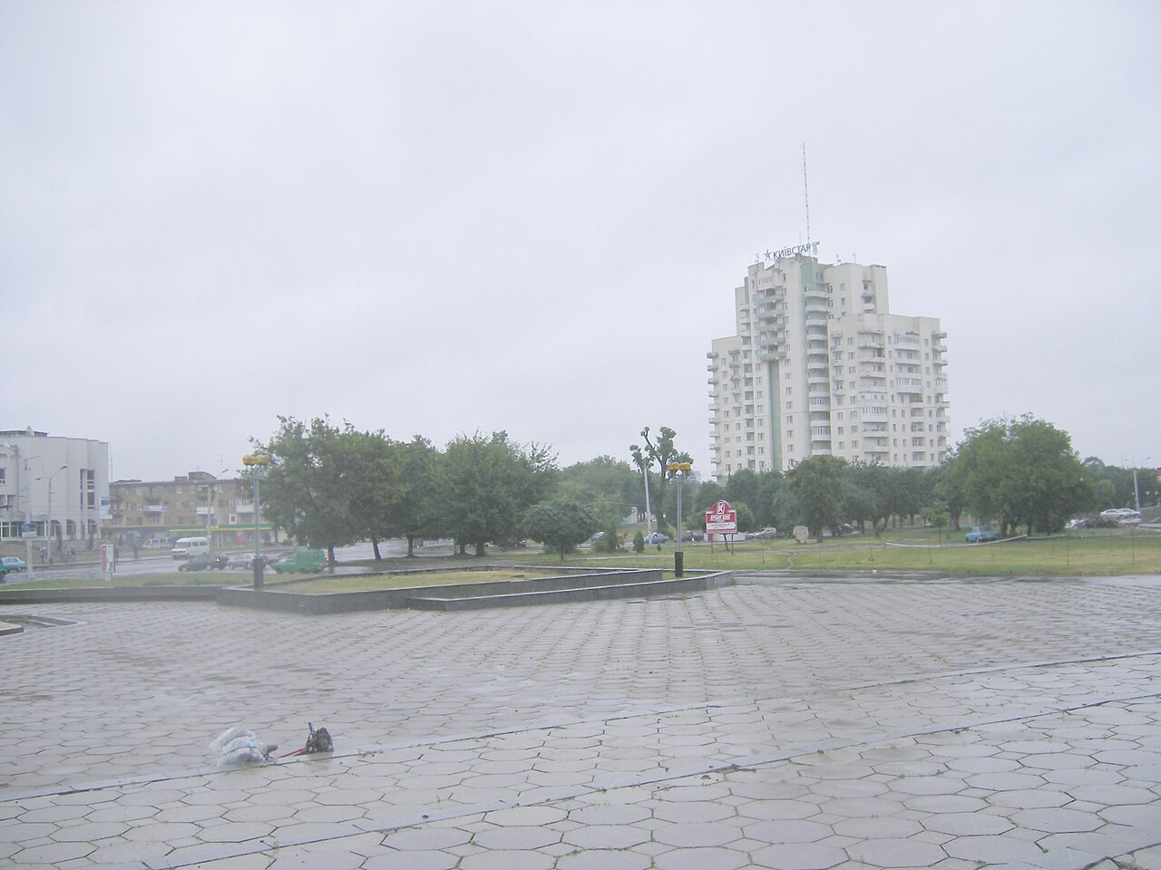 Kyivskyi Maidan square in Lutsk, western Ukraine, Russian attack on Lutsk