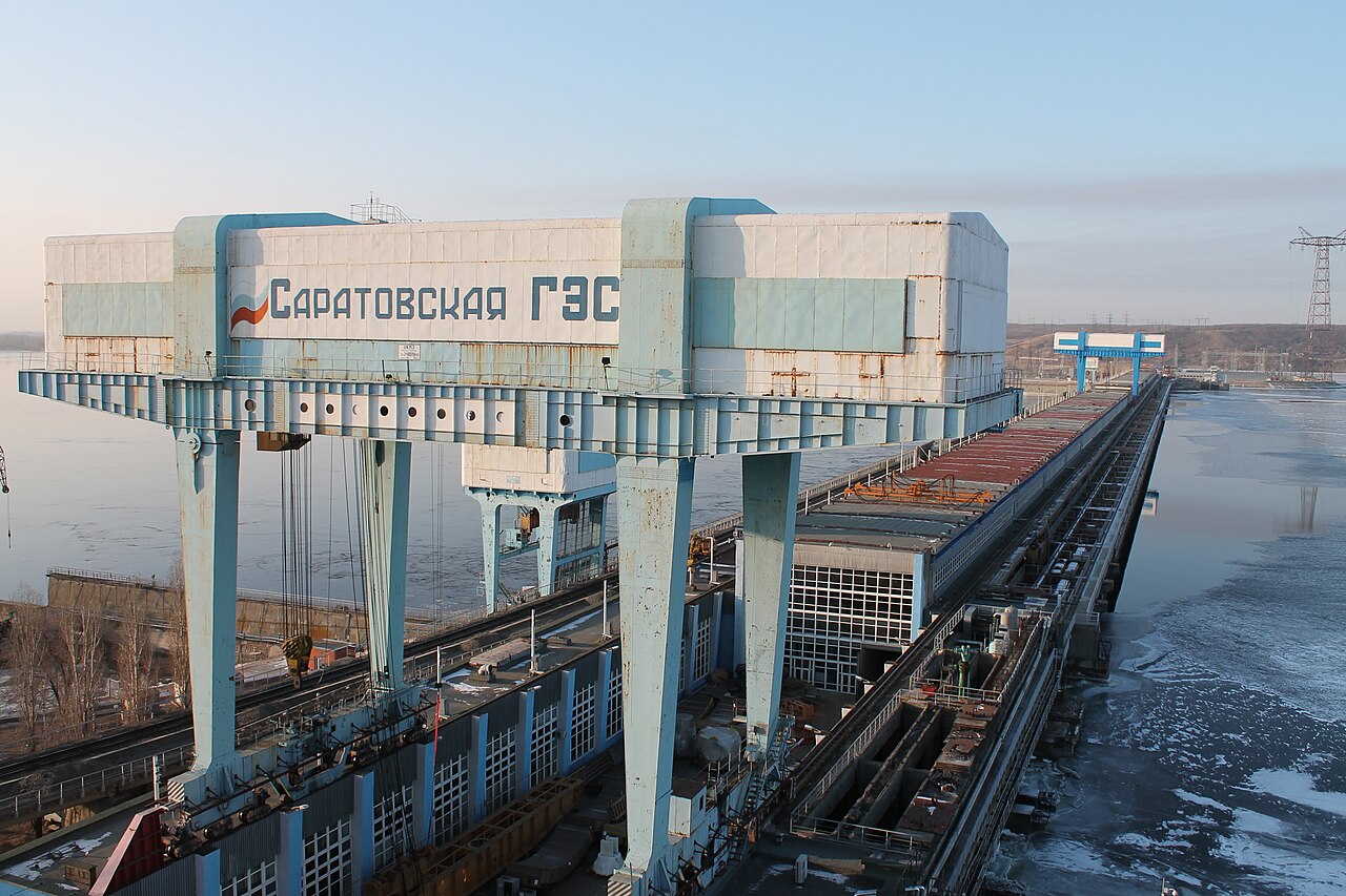 The Saratov Hydroelectric Power Plant dam spanning the Volga at Balakovo, Balakovo drone attack Saratov